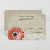 Coral Gerbera Daisy and Lace Wedding Response Card RSVP Karte (Vorne/Hinten)