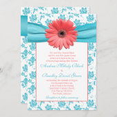 Coral Gerbera Daisy Aqua Floral Wedding Einladung (Vorne/Hinten)