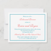 Coral Gerbera Daisy Aqua Ribbon Probe Dinner Einladung (Rückseite)