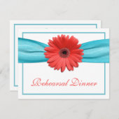 Coral Gerbera Daisy Aqua Ribbon Probe Dinner Einladung (Vorne/Hinten)