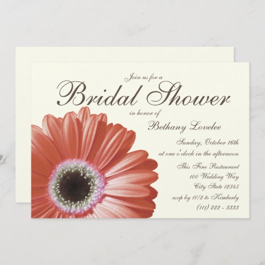 Coral Gerbera Daisy Brautparty Einladung (Vorne/Hinten)