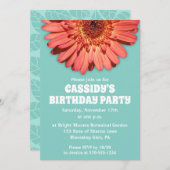 Coral Gerbera Daisy Foto Mint Green Custom Einladung (Vorne/Hinten)
