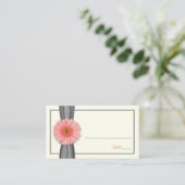 Coral Gerbera Daisy Gray Ribbon Wedding Platzkarte (Stehend Vorderseite)