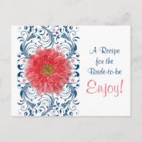 Coral Gerbera Daisy Navy Reecipe Card Brautparty