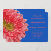 Coral Gerbera Daisy Royal Blue Wedding Einladung (Vorne/Hinten)