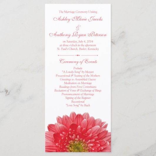 Coral Gerbera Daisy White Wedding Program Programm (Vorderseite)