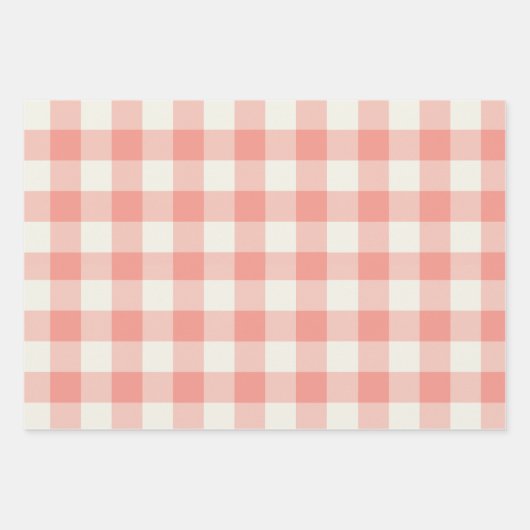 Coral Gingham Geschenkpapier Set (Vorderseite)