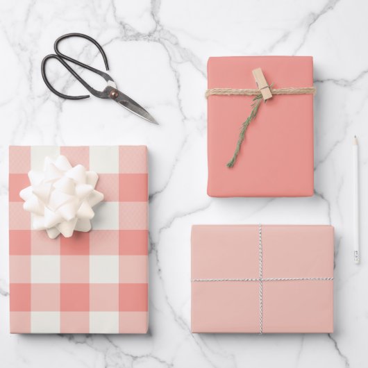 Coral Gingham Geschenkpapier Set (Vorderseite)