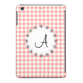 Coral Gingham Karo "Monogram" iPad Mini Case