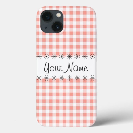 Coral Gingham Karo "Name" iPad Fall Case-Mate iPhone Hülle (Rückseite)