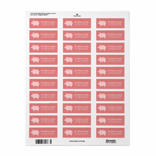 Coral Gingham Piggie Address Labels (Vorne)