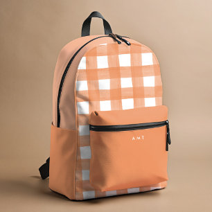 Coral Gingham Watercolor Personalisiert Name Initi Bedruckter Rucksack