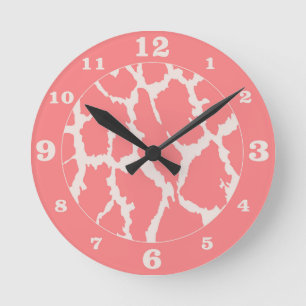 Coral Giraffe Animal Print Numbered Runde Wanduhr