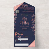 Coral glitter confetti navy blue wedding all in one einladung (Innen Boden)