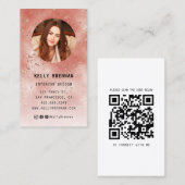 Coral Glitzer Foto Business Card mit QR Code Visitenkarte (Vorne/Hinten)