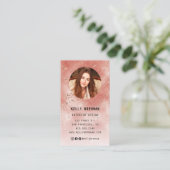 Coral Glitzer Foto Business Card mit QR Code Visitenkarte (Stehend Vorderseite)