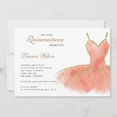 Coral Glitzer Gown Quinceanera Einladung (Vorderseite)