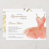 Coral Glitzer Gown Quinceanera Einladung (Vorne/Hinten)