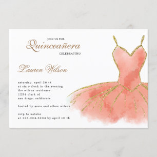 Coral Glitzer Gown Quinceanera Einladung