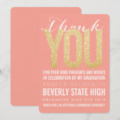Coral Glitzer Typografie Abschluss Danke Karte (Vorne/Hinten)