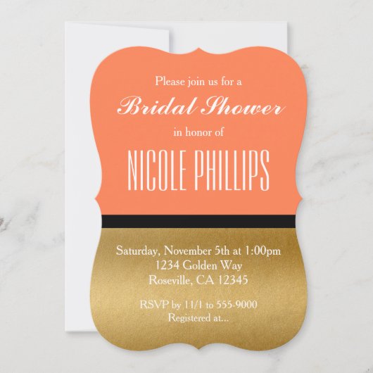Coral Gold & Black Modern Glam Chic Einladungen (Vorderseite)