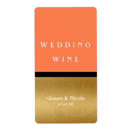 Coral Gold & Black Modern Glam Chic Weinlabel
