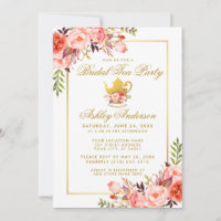 Coral Gold Brautparty Tee Party Einladung