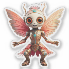 Coral Gold Cute Dancing Robot Pixie Aufkleber