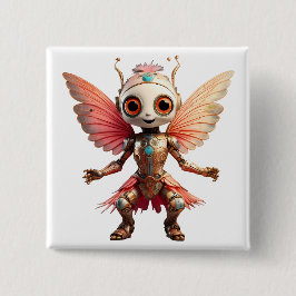 Coral Gold Cute Dancing Robot Pixie Button