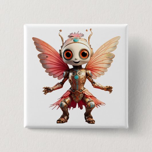Coral Gold Cute Dancing Robot Pixie Button (Vorderseite)