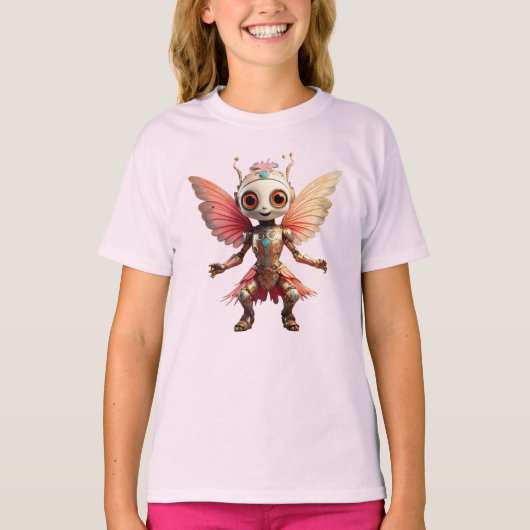 Coral Gold Cute Dancing Robot Pixie T-Shirt (Vorderseite)