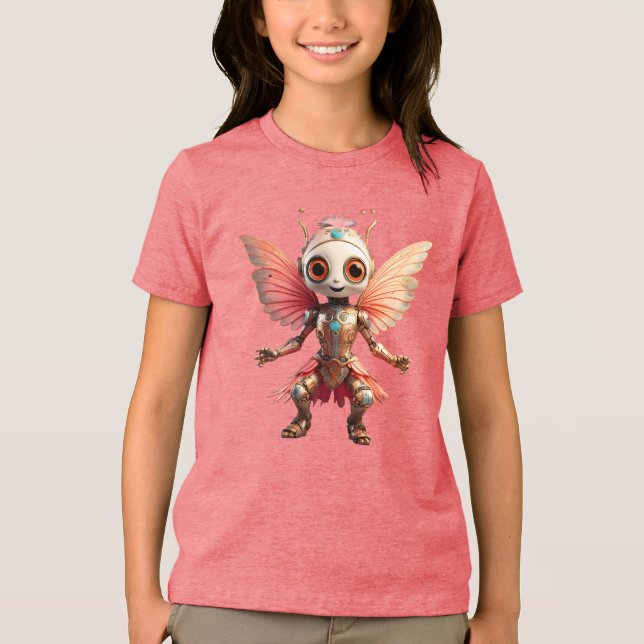 Coral Gold Cute Dancing Robot Pixie Tri-Blend Shirt (Vorderseite)