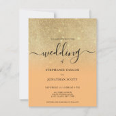 Coral gold Glitzer Black Script ombre Hochzeit Einladung (Vorderseite)