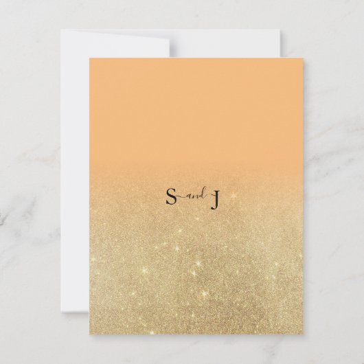 Coral gold Glitzer Black Script ombre Hochzeit Einladung (Rückseite)