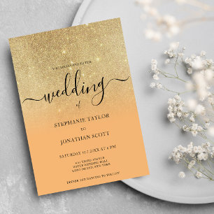 Coral gold Glitzer Black Script ombre Hochzeit Einladung