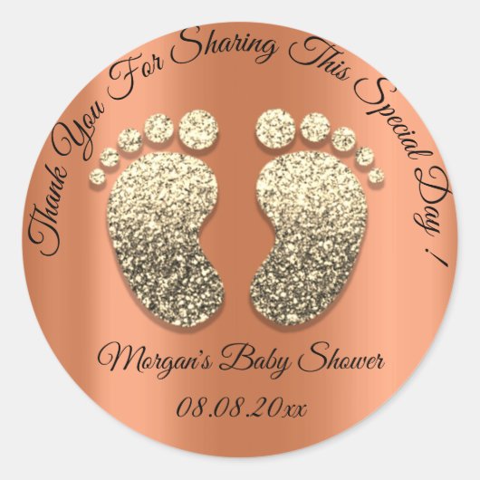 Coral Gold Glitzer Feet Baby Dusche Gefallen Runder Aufkleber (Vorderseite)
