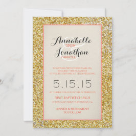 Coral Gold Glitzer Hochzeit Einladung