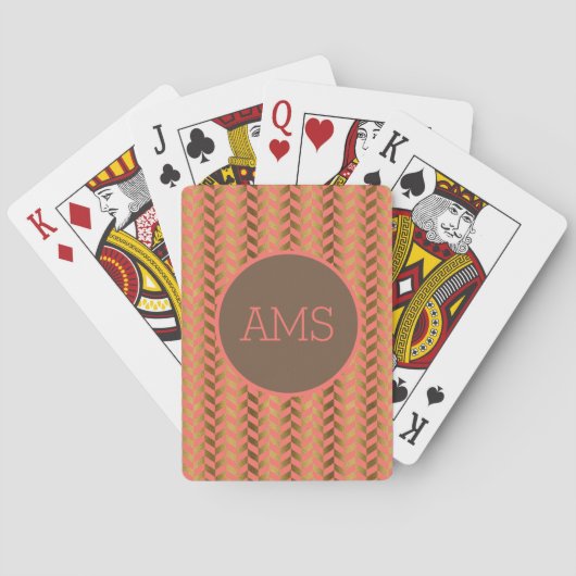 Coral Gold Herringbone Monogram Spielkarten (Rückseite)