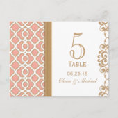 Coral Gold marokkanische Hochzeitsfeier-Tischnumme Postkarte (Vorderseite)