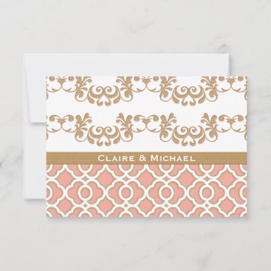 Coral Gold marokkanische Hochzeitungs-RSVP-Reaktio RSVP Karte (Rückseite)