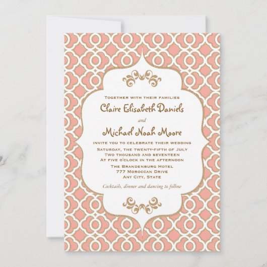Coral Gold marokkanische Inspirierte Hochzeitseinl Einladung (Vorderseite)