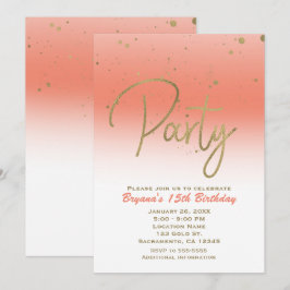 Coral & Gold Modern Glam Confetti Geburtstagsparty Einladung