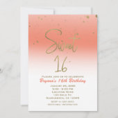 Coral & Gold Moderne Glam SWEET 16 Geburtstagspart Einladung (Vorderseite)