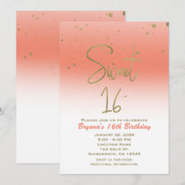 Coral & Gold Moderne Glam SWEET 16 Geburtstagspart Einladung
