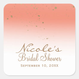 Coral & Gold Modernes Glam Brautparty Party Quadratischer Aufkleber