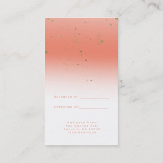 Coral Gold Modernes Glam Chic Refer a Friend Empfehlungskarte (Rückseite)