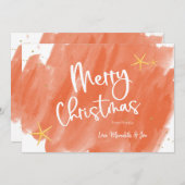 Coral & Gold Tropical Watercolor Weihnachtskarte (Vorne/Hinten)