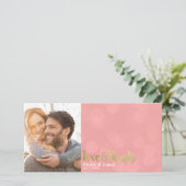 Coral Gold Wedding Foto Liebe & Vielen Dank Dankeskarte (Stehend Vorderseite)