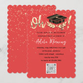 Coral Golden Confetti Graduate Party QR Code Einladung (Vorne/Hinten)