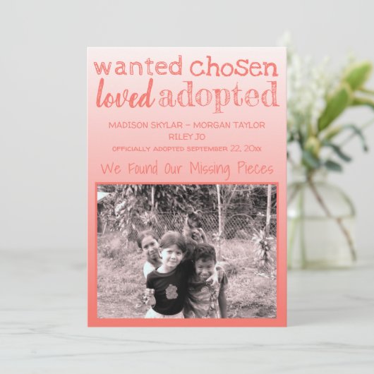 Coral Gradient Gewollt Chosen Loved Adoptiert Ankündigung (Stehend Vorderseite)